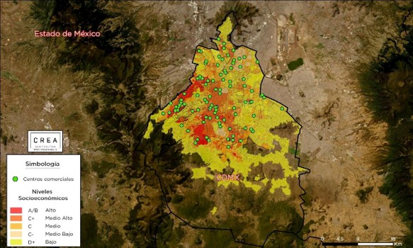 Estrategias de arrendamiento - Ubicación de los principales 100 centros comerciales en CDMX